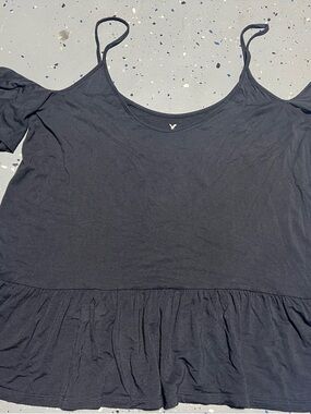 American Eagle Outfitters Black Cold-Shoulder Ruffle Hem Camisole